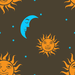 Sun and moon seamless background