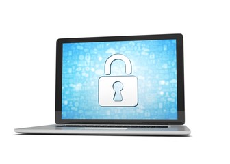 3d rendering of a laptop with security concept