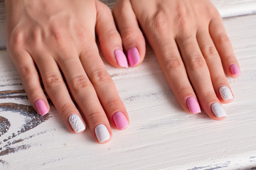 Obraz na płótnie Canvas White-pink manicure.