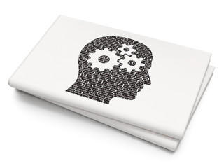 Finance concept: Head With Gears on Blank Newspaper background
