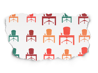 Finance concept: Office icons on Torn Paper background