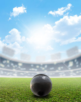 Shotput Ball Stadium And Green Turf