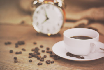 Coffee cup against a rustic background