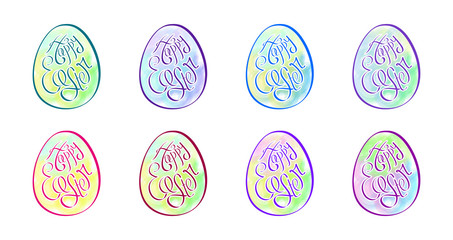 Multicolored Set of Easter Eggs with Happy Easter lettering.