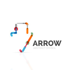 Linear arrow abstract logo, connected multicolored segments of lines in directional pointer figure