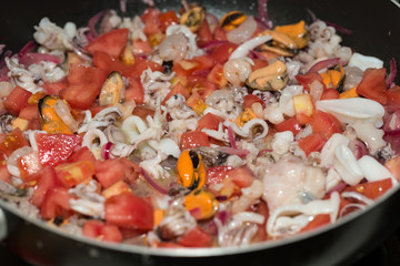 The healthy diet,  seafood and vegetables