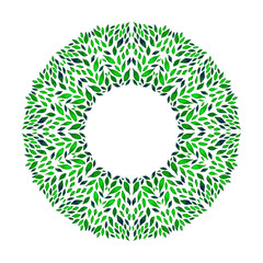 Round ornamental frame of leaves in a watercolor style. Decorative and stylized floral natural pattern on the white background. Ecology, boho style, romantic and beautiful. Smooth color transitions.