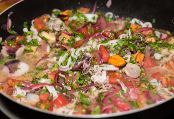 The healthy diet,  seafood and vegetables