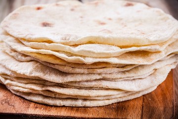 Stack of homemade wheat tortillas