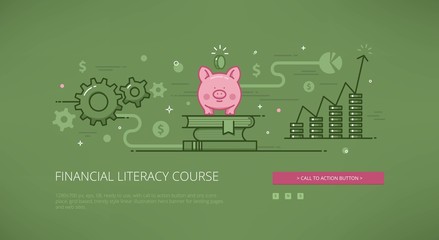 Financial literacy course linear web illustration