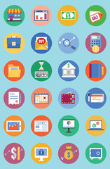 Vector flat set of business and analytics icons, commerce and development