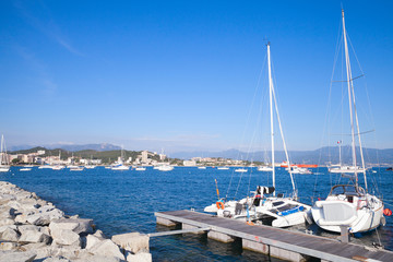 Fototapeta na wymiar Sailing yachts moored in port of Ajaccio