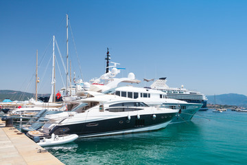 Luxury pleasure yachts moored in Ajaccio port