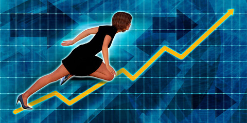 Hispanic Businesswoman Running with Chart Graph Background