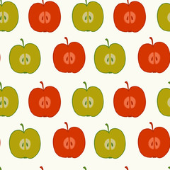 Seamless pattern with hand drawn halves of apples