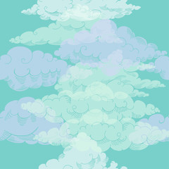 Seamless pattern with clouds sketches