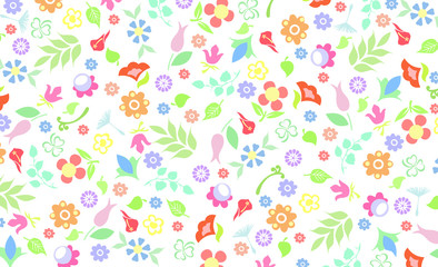 Background image of spring flowers and leaves. 