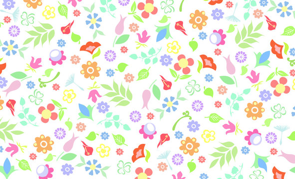 Background image of spring flowers and leaves. 