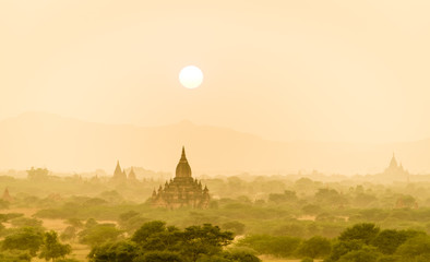 Sunset scene with Pagoda field in Bagan,Myanmar