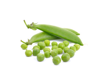 Fresh green peas  on white background