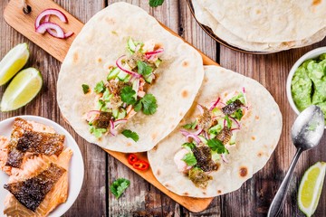 homemade tacos with salmon