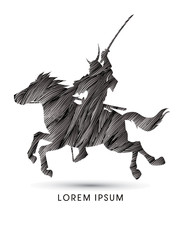 Samurai Warrior with Sword Katana, Riding horse, designed using black grunge brush graphic vector.