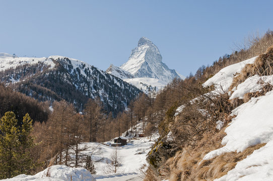 Zermatt, Bergdorf, Dorf, Alpen, Zmutt, Furi, Matterhorn, Trockener Steg, Walliser Berge, Wanderweg, Wintersport, Winter, Wallis, Schweiz