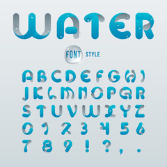Vector latin alphabet, stylization of drop water. Font style.