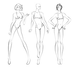 Sketch of three women in beach-wear