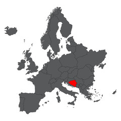 Bosnia and Herzegovina red map on gray Europe map vector