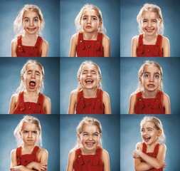 The collage of girl with different emotions