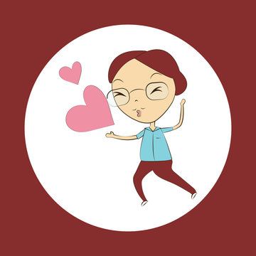 A vector illustration of cute man blowing heart