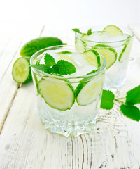 Lemonade with cucumber and mint on light board