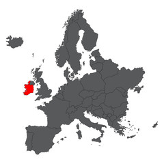 Ireland red map on gray Europe map vector