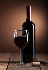 Red wine bottle and glass