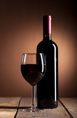 Red wine bottle and glass