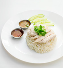 chicken rice on white background
