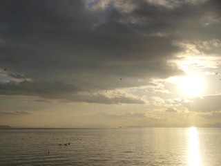 Fototapeta na wymiar Sunset Scene of Lake Biwa from Nagahama Port,Nagahama/Shiga,Japan