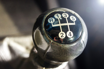 Car gearbox lever closeup