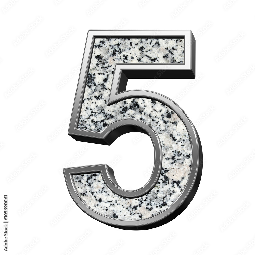 Fototapete number from granite with silver frame alphabet set isolated over white. computer generated 3d photo 