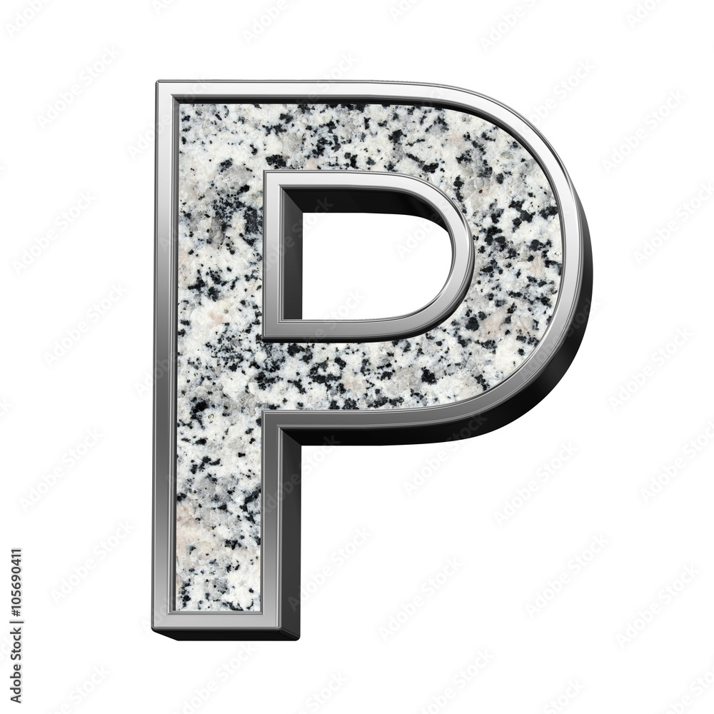 Fototapete one letter from granite with silver frame alphabet set isolated over white. computer generated 3d ph