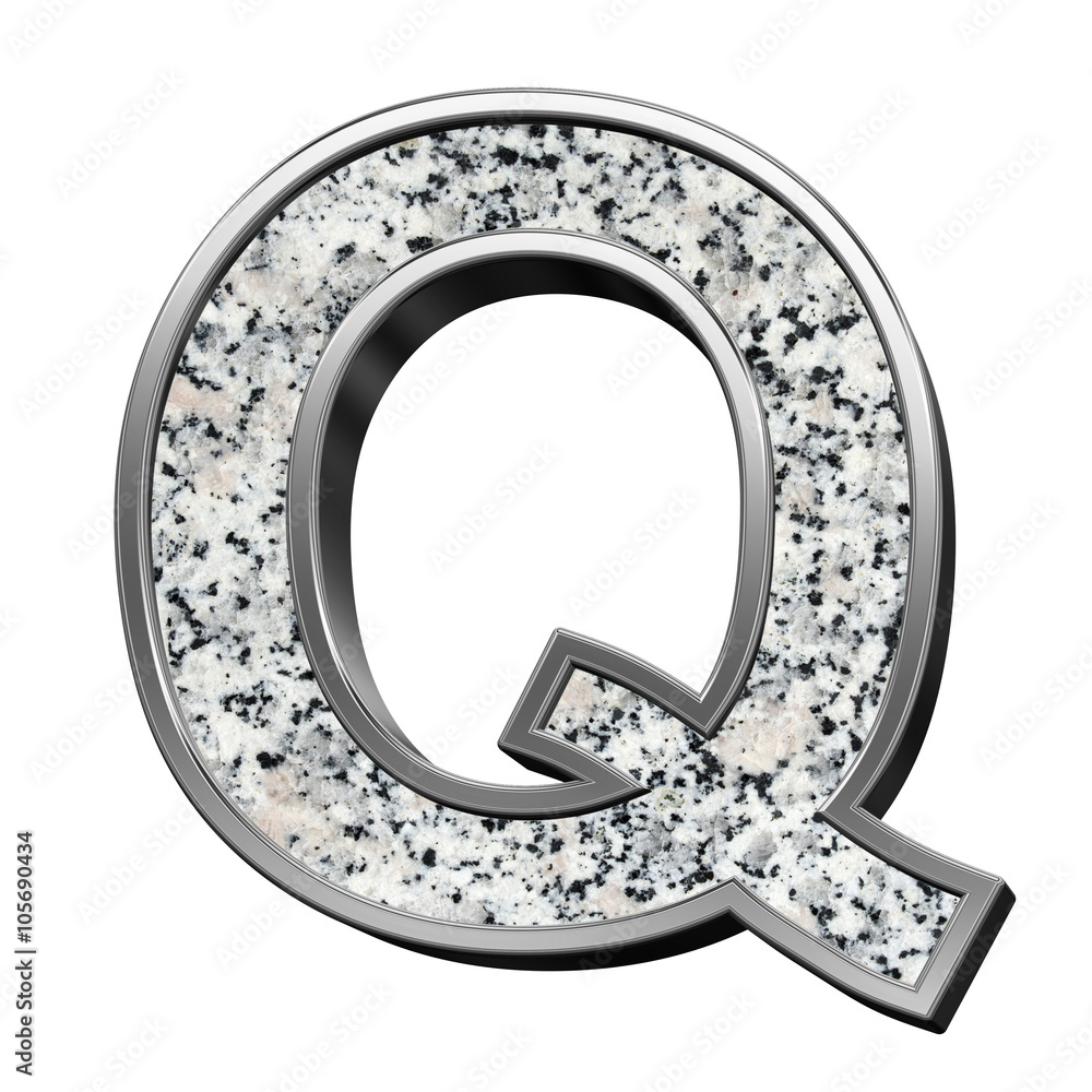 Fototapete One letter from granite with silver frame alphabet set isolated over white. Computer generated 3D photo rendering.