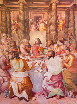 Rome - Last supper fresco in Oratorio del Gonfalone by  Livio Agresti  (1505 - 1579)
