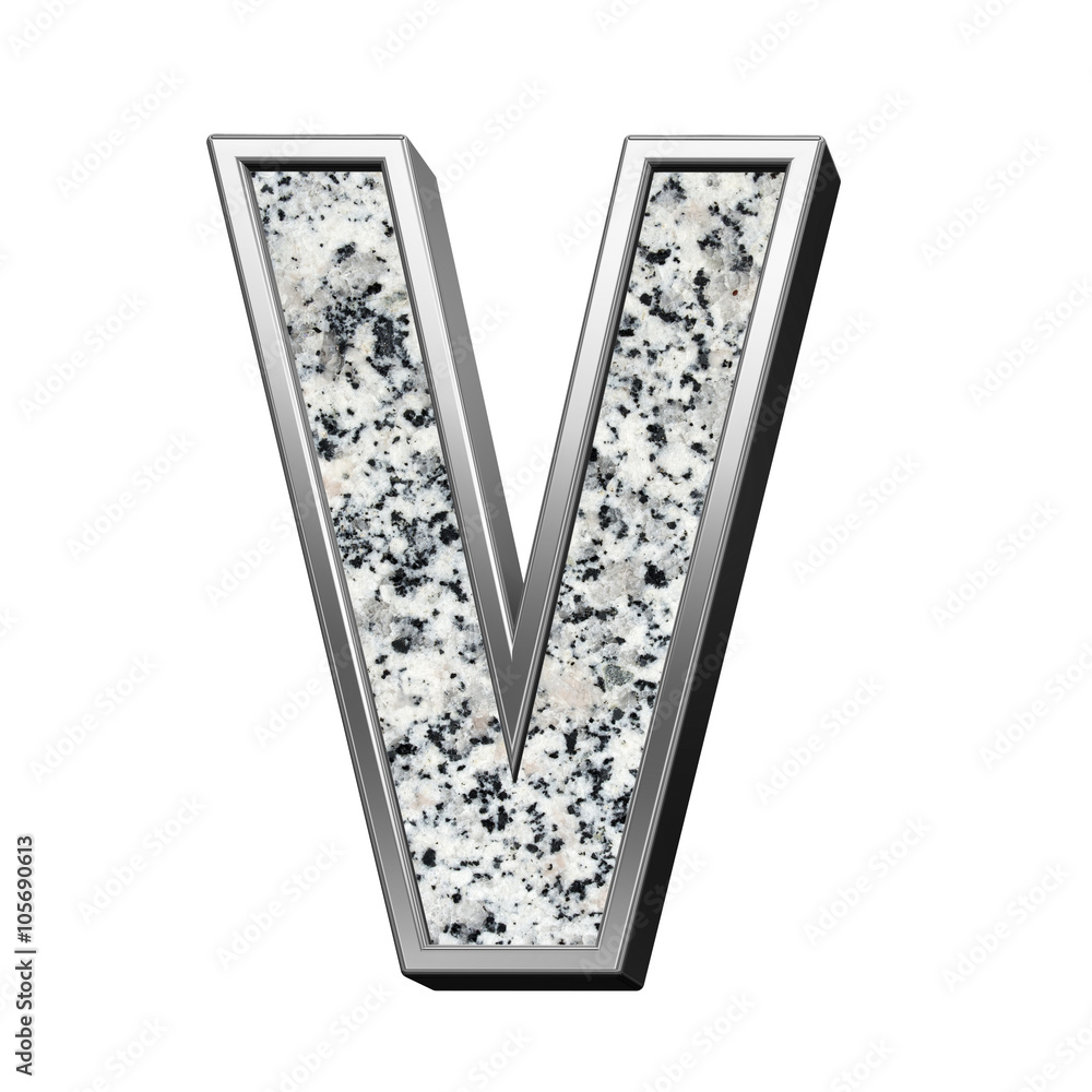 Fototapete one letter from granite with silver frame alphabet set isolated over white. computer generated 3d ph