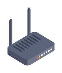 Isometric wi-fi modem router illustration isolated on white.  - obrazy, fototapety, plakaty