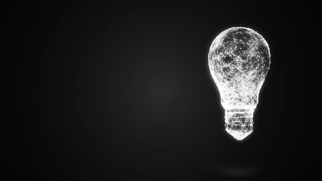 Abstract chaotic geometric composition from dots and lines in the lightbulb on black background 4K