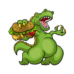 dinosaur eating hamburger