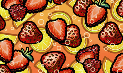 Illustration of strawberry in fresh sparkling lemonade