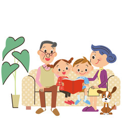 孫とソファーで読書