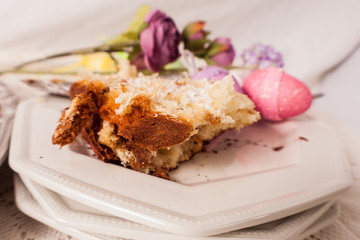 Slice of Easter Dove on a white dish.